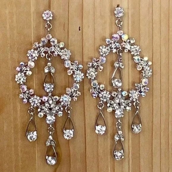 SOLD Fabulous Bridal Pageant Formal AB Crystal Chandelier Earrings - Picture 4 of 7